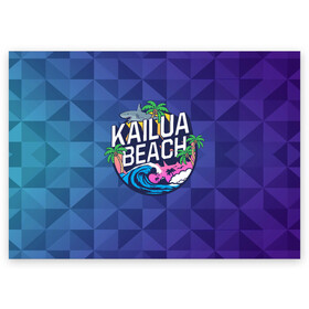 Поздравительная открытка с принтом KAILUA BEACH в Кировске, 100% бумага | плотность бумаги 280 г/м2, матовая, на обратной стороне линовка и место для марки
 | kailua | акула | закат | море | отдых | отпуск | пальмы | пляж