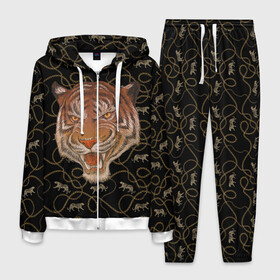 Мужской костюм 3D с принтом Морда тигра в Кировске, 100% полиэстер | Манжеты и пояс оформлены тканевой резинкой, двухслойный капюшон со шнурком для регулировки, карманы спереди | большая кошка | полосатый | тигр | тигрица | хищник