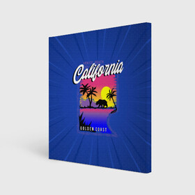 Холст квадратный с принтом California golden coast в Кировске, 100% ПВХ |  | california | golden coast | гризли | закат | калифорния | медведь | пальмы | природа