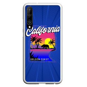 Чехол для Honor P30 с принтом California golden coast в Кировске, Силикон | Область печати: задняя сторона чехла, без боковых панелей | california | golden coast | гризли | закат | калифорния | медведь | пальмы | природа