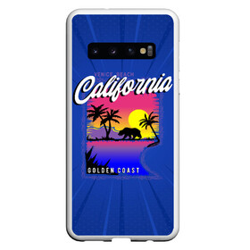 Чехол для Samsung Galaxy S10 с принтом California golden coast в Кировске, Силикон | Область печати: задняя сторона чехла, без боковых панелей | Тематика изображения на принте: california | golden coast | гризли | закат | калифорния | медведь | пальмы | природа