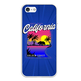 Чехол для iPhone 5/5S матовый с принтом California golden coast в Кировске, Силикон | Область печати: задняя сторона чехла, без боковых панелей | california | golden coast | гризли | закат | калифорния | медведь | пальмы | природа