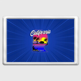 Магнит 45*70 с принтом California golden coast в Кировске, Пластик | Размер: 78*52 мм; Размер печати: 70*45 | california | golden coast | гризли | закат | калифорния | медведь | пальмы | природа