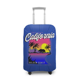 Чехол для чемодана 3D с принтом California golden coast в Кировске, 86% полиэфир, 14% спандекс | двустороннее нанесение принта, прорези для ручек и колес | california | golden coast | гризли | закат | калифорния | медведь | пальмы | природа