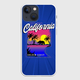 Чехол для iPhone 13 mini с принтом California golden coast в Кировске,  |  | california | golden coast | гризли | закат | калифорния | медведь | пальмы | природа