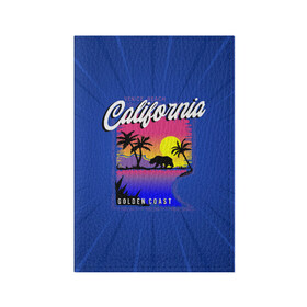 Обложка для паспорта матовая кожа с принтом California golden coast в Кировске, натуральная матовая кожа | размер 19,3 х 13,7 см; прозрачные пластиковые крепления | Тематика изображения на принте: california | golden coast | гризли | закат | калифорния | медведь | пальмы | природа