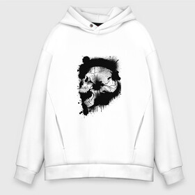 Мужское худи Oversize хлопок с принтом Skull  в Кировске, френч-терри — 70% хлопок, 30% полиэстер. Мягкий теплый начес внутри —100% хлопок | боковые карманы, эластичные манжеты и нижняя кромка, капюшон на магнитной кнопке | Тематика изображения на принте: bone | bones | creepy | dead | death | halloween | horror | scary | skull | skulls | splash | the curse | голова | кости | ужасы | хоррор | череп