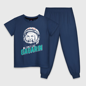 Детская пижама хлопок с принтом Быть первым как Юрий Гагарин. в Кировске, 100% хлопок |  брюки и футболка прямого кроя, без карманов, на брюках мягкая резинка на поясе и по низу штанин
 | астронавт | восток1 | гагарин | земля | космонавт | космос | планеты | юрий