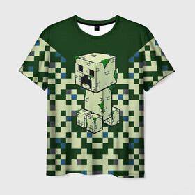 Мужская футболка 3D с принтом Minecraft Крипер в Кировске, 100% полиэфир | прямой крой, круглый вырез горловины, длина до линии бедер | minecraft | блоки | виеоигры | зеленый человечек | инди игра | комуфляж | майнкрафт | пикселы