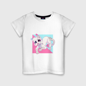 Детская футболка хлопок с принтом Кошечка в Кировске, 100% хлопок | круглый вырез горловины, полуприлегающий силуэт, длина до линии бедер | кошка | принт | розовый