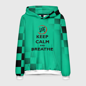 Мужская толстовка 3D с принтом KEEP CALM and BREATHE в Кировске, 100% полиэстер | двухслойный капюшон со шнурком для регулировки, мягкие манжеты на рукавах и по низу толстовки, спереди карман-кенгуру с мягким внутренним слоем. | Тематика изображения на принте: demon slayer | kamado | kimetsu no yaiba | nezuko | tanjiro | аниме | гию томиока | зеницу агацума | иноске хашибира | камадо | клинок | корзинная девочка | манга | музан кибуцуджи | незуко | рассекающий демонов | танджиро