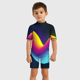 Детский купальный костюм 3D с принтом Neon wire в Кировске, Полиэстер 85%, Спандекс 15% | застежка на молнии на спине | neon | rainbow | геометрия | линии | неон | радуга | разноцветный | светящийся