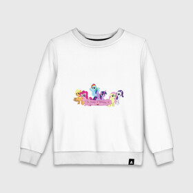 Детский свитшот хлопок с принтом My Little Pony Happy Birthday в Кировске, 100% хлопок | круглый вырез горловины, эластичные манжеты, пояс и воротник | Тематика изображения на принте: applejack | friendship | mylittlepony | rainbow dash | twilight sparkle | waifu | вайфу | дружба это магия | друзья | кони | моя маленькая пони | мультфильм | пони | радуга | ренбоу деш | эплджек