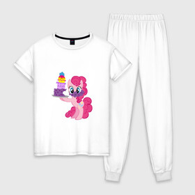 Женская пижама хлопок с принтом My Little Pony Pinkie Pie в Кировске, 100% хлопок | брюки и футболка прямого кроя, без карманов, на брюках мягкая резинка на поясе и по низу штанин | Тематика изображения на принте: applejack | friendship | mylittlepony | rainbow dash | twilight sparkle | waifu | вайфу | дружба это магия | друзья | кони | моя маленькая пони | мультфильм | пони | радуга | ренбоу деш | эплджек