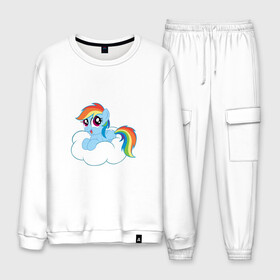 Мужской костюм хлопок с принтом My Little Pony Rainbow Dash в Кировске, 100% хлопок | на свитшоте круглая горловина, мягкая резинка по низу. Брюки заужены к низу, на них два вида карманов: два “обычных” по бокам и два объемных, с клапанами, расположенные ниже линии бедра. Брюки с мягкой трикотажной резинкой на поясе и по низу штанин. В поясе для дополнительного комфорта — широкие завязки | applejack | friendship | mylittlepony | rainbow dash | twilight sparkle | waifu | вайфу | дружба это магия | друзья | кони | моя маленькая пони | мультфильм | пони | радуга | ренбоу деш | эплджек