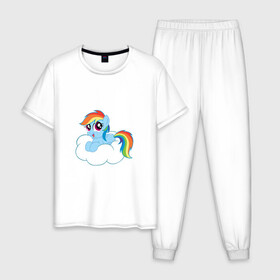 Мужская пижама хлопок с принтом My Little Pony Rainbow Dash в Кировске, 100% хлопок | брюки и футболка прямого кроя, без карманов, на брюках мягкая резинка на поясе и по низу штанин
 | applejack | friendship | mylittlepony | rainbow dash | twilight sparkle | waifu | вайфу | дружба это магия | друзья | кони | моя маленькая пони | мультфильм | пони | радуга | ренбоу деш | эплджек