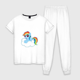 Женская пижама хлопок с принтом My Little Pony Rainbow Dash в Кировске, 100% хлопок | брюки и футболка прямого кроя, без карманов, на брюках мягкая резинка на поясе и по низу штанин | applejack | friendship | mylittlepony | rainbow dash | twilight sparkle | waifu | вайфу | дружба это магия | друзья | кони | моя маленькая пони | мультфильм | пони | радуга | ренбоу деш | эплджек