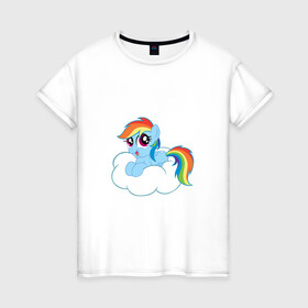 Женская футболка хлопок с принтом My Little Pony Rainbow Dash в Кировске, 100% хлопок | прямой крой, круглый вырез горловины, длина до линии бедер, слегка спущенное плечо | applejack | friendship | mylittlepony | rainbow dash | twilight sparkle | waifu | вайфу | дружба это магия | друзья | кони | моя маленькая пони | мультфильм | пони | радуга | ренбоу деш | эплджек