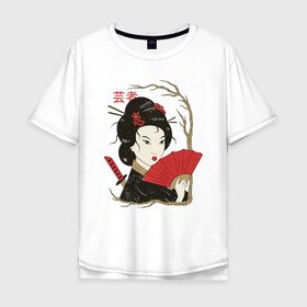 Мужская футболка хлопок Oversize с принтом Японская Гейша Винтажный арт в Кировске, 100% хлопок | свободный крой, круглый ворот, “спинка” длиннее передней части | art | geisha | girl | illustration | japan | japanese | kanji | kano | makeup | ukiyo e | арт | гравюра | девушка | иероглифы | иллюстрация | искусство | кандзи | картина | кимоно | макияж | мейкап | рисунок | укиё э | школа кано | я