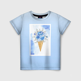 Детская футболка 3D с принтом Цветочный холодок в Кировске, 100% гипоаллергенный полиэфир | прямой крой, круглый вырез горловины, длина до линии бедер, чуть спущенное плечо, ткань немного тянется | градиент | мороженое | мрамор | облака | рожок | розы | цветы
