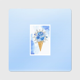 Магнит виниловый Квадрат с принтом Цветочный холодок в Кировске, полимерный материал с магнитным слоем | размер 9*9 см, закругленные углы | градиент | мороженое | мрамор | облака | рожок | розы | цветы