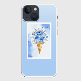 Чехол для iPhone 13 mini с принтом Цветочный холодок в Кировске,  |  | градиент | мороженое | мрамор | облака | рожок | розы | цветы