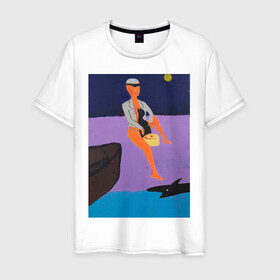 Мужская футболка хлопок с принтом Картина #1, Ческидов в Кировске, 100% хлопок | прямой крой, круглый вырез горловины, длина до линии бедер, слегка спущенное плечо. | Тематика изображения на принте: абстракция | акула | берег | женщина | кошка | лодка | луна