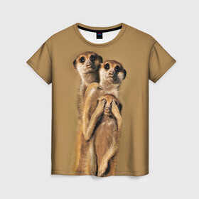 Женская футболка 3D с принтом Сурикаты в Кировске, 100% полиэфир ( синтетическое хлопкоподобное полотно) | прямой крой, круглый вырез горловины, длина до линии бедер | животные | прикол | прикольные животные | природа | смешные | смешные животные | сурикат