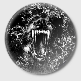 Значок с принтом Волчья пасть в Кировске,  металл | круглая форма, металлическая застежка в виде булавки | Тематика изображения на принте: волк | волчья пасть | животные | зубы | оскал | рык | собака