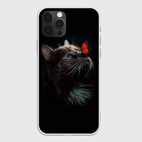 Чехол для iPhone 12 Pro с принтом Котик и бабочка в Кировске, силикон | область печати: задняя сторона чехла, без боковых панелей | Тематика изображения на принте: бабочка | бабочка на носу | животные | кот | котенок | кошка