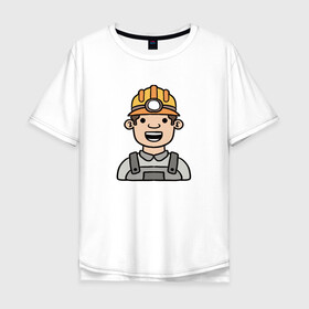 Мужская футболка хлопок Oversize с принтом Строитель в Кировске, 100% хлопок | свободный крой, круглый ворот, “спинка” длиннее передней части | Тематика изображения на принте: персонаж | рисунок | строитель | человек | человек в каске