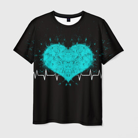 Мужская футболка 3D с принтом стук сердца в Кировске, 100% полиэфир | прямой крой, круглый вырез горловины, длина до линии бедер | в ритме сердца | геометрическое сердце | горячее сердце | огненное сердце | сердце