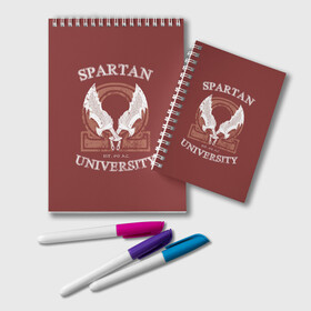 Блокнот с принтом Spartan University в Кировске, 100% бумага | 48 листов, плотность листов — 60 г/м2, плотность картонной обложки — 250 г/м2. Листы скреплены удобной пружинной спиралью. Цвет линий — светло-серый
 | gad of war | game | games | god of war | god of wor | spartan | бог войны | игра | игры | кратос | спартанец