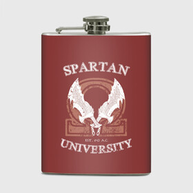 Фляга с принтом Spartan University в Кировске, металлический корпус | емкость 0,22 л, размер 125 х 94 мм. Виниловая наклейка запечатывается полностью | gad of war | game | games | god of war | god of wor | spartan | бог войны | игра | игры | кратос | спартанец