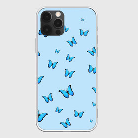 Чехол для iPhone 12 Pro с принтом Синие бабочки в Кировске, силикон | область печати: задняя сторона чехла, без боковых панелей | blue | butterfly | emoji | smile | бабочки | насекомые | эмоджи