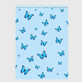 Скетчбук с принтом Синие бабочки в Кировске, 100% бумага
 | 48 листов, плотность листов — 100 г/м2, плотность картонной обложки — 250 г/м2. Листы скреплены сверху удобной пружинной спиралью | blue | butterfly | emoji | smile | бабочки | насекомые | эмоджи