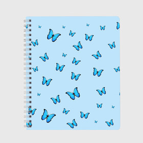 Тетрадь с принтом Синие бабочки в Кировске, 100% бумага | 48 листов, плотность листов — 60 г/м2, плотность картонной обложки — 250 г/м2. Листы скреплены сбоку удобной пружинной спиралью. Уголки страниц и обложки скругленные. Цвет линий — светло-серый
 | blue | butterfly | emoji | smile | бабочки | насекомые | эмоджи