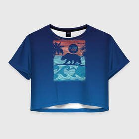 Женская футболка Crop-top 3D с принтом Медведь на серфинге в Кировске, 100% полиэстер | круглая горловина, длина футболки до линии талии, рукава с отворотами | волны | закат | медведь | море | океан | отдых | отпуск | пальмы | серфинг