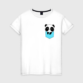 Женская футболка хлопок с принтом Панда милашка в кармашке в Кировске, 100% хлопок | прямой крой, круглый вырез горловины, длина до линии бедер, слегка спущенное плечо | животное | карман | малышка | медведь | милашка