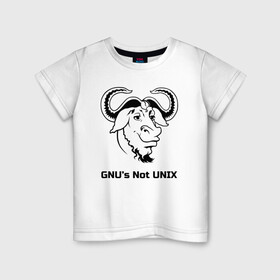 Детская футболка хлопок с принтом GNU’s Not UNIX в Кировске, 100% хлопок | круглый вырез горловины, полуприлегающий силуэт, длина до линии бедер | gnu | linux | not unix | programming | гну | линукс | программист | сисадмин | системный администратор