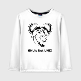 Детский лонгслив хлопок с принтом GNU’s Not UNIX в Кировске, 100% хлопок | круглый вырез горловины, полуприлегающий силуэт, длина до линии бедер | gnu | linux | not unix | programming | гну | линукс | программист | сисадмин | системный администратор