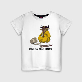 Детская футболка хлопок с принтом GNU’s Not UNIX в Кировске, 100% хлопок | круглый вырез горловины, полуприлегающий силуэт, длина до линии бедер | Тематика изображения на принте: gnu | linux | not unix | programming | гну | линукс | программист | сисадмин | системный администратор