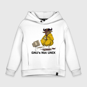 Детское худи Oversize хлопок с принтом GNU’s Not UNIX в Кировске, френч-терри — 70% хлопок, 30% полиэстер. Мягкий теплый начес внутри —100% хлопок | боковые карманы, эластичные манжеты и нижняя кромка, капюшон на магнитной кнопке | Тематика изображения на принте: gnu | linux | not unix | programming | гну | линукс | программист | сисадмин | системный администратор