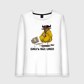 Женский лонгслив хлопок с принтом GNU’s Not UNIX в Кировске, 100% хлопок |  | Тематика изображения на принте: gnu | linux | not unix | programming | гну | линукс | программист | сисадмин | системный администратор