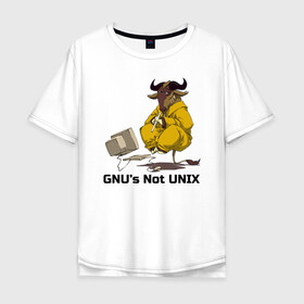 Мужская футболка хлопок Oversize с принтом GNU’s Not UNIX в Кировске, 100% хлопок | свободный крой, круглый ворот, “спинка” длиннее передней части | Тематика изображения на принте: gnu | linux | not unix | programming | гну | линукс | программист | сисадмин | системный администратор