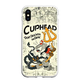 Чехол для iPhone XS Max матовый с принтом Cuphead and Devil в Кировске, Силикон | Область печати: задняя сторона чехла, без боковых панелей | cuphead | devil | dont deal with the devil | все персонажи | дьявол | игры | капхед | чашеголовый | черт