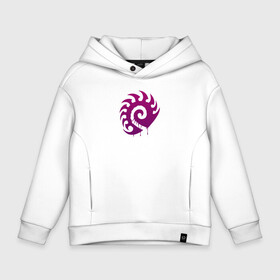 Детское худи Oversize хлопок с принтом Zerg logo | Purple в Кировске, френч-терри — 70% хлопок, 30% полиэстер. Мягкий теплый начес внутри —100% хлопок | боковые карманы, эластичные манжеты и нижняя кромка, капюшон на магнитной кнопке | Тематика изображения на принте: drone | hydralisk | lurker | mutalisk | overseer | roach | zerg | zergling | гидрал | дрон | зерг | зерлинг | люркер | мутал | нидус | оверлорд | собаки