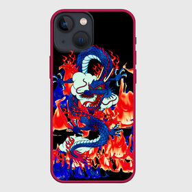 Чехол для iPhone 13 mini с принтом Огненный Дракон в Кировске,  |  | akatsuki | beast | dragon | fire | акацуки | дракон | животные | зверь | змей | когти | облако | огонь | узор | чб | японский