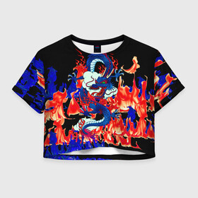 Женская футболка Crop-top 3D с принтом Огненный Дракон в Кировске, 100% полиэстер | круглая горловина, длина футболки до линии талии, рукава с отворотами | akatsuki | beast | dragon | fire | акацуки | дракон | животные | зверь | змей | когти | облако | огонь | узор | чб | японский