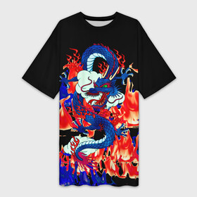 Платье-футболка 3D с принтом Огненный Дракон в Кировске,  |  | akatsuki | beast | dragon | fire | акацуки | дракон | животные | зверь | змей | когти | облако | огонь | узор | чб | японский